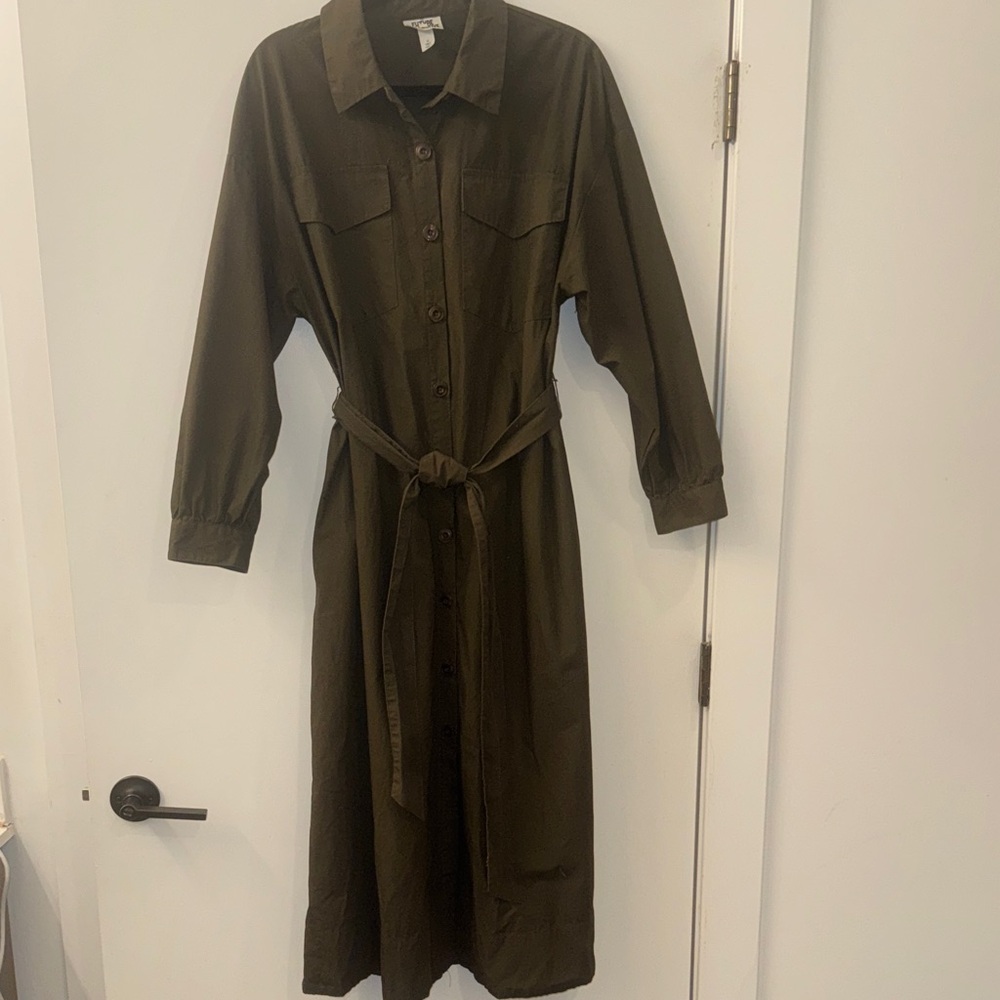 Future collective Olive Green Button-Up Midi Dress size medium